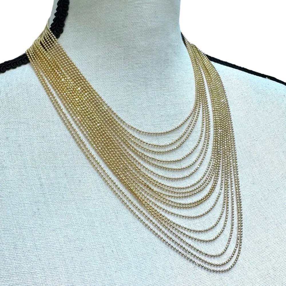 VINTAGE JOAN RIVERS 16 CHAIN SHINY GOLD TONE BALL CHAIN BEADED NECKLACE